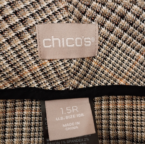 Chico's Plaid Pants Brown Neutrals Metallic Accents size 14/16 - Picture 3 of 16